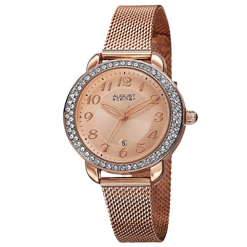 August Steiner Women's Quartz Swarovski Crystals Stainless Steel Rose-Tone Bracelet Watch - Gold