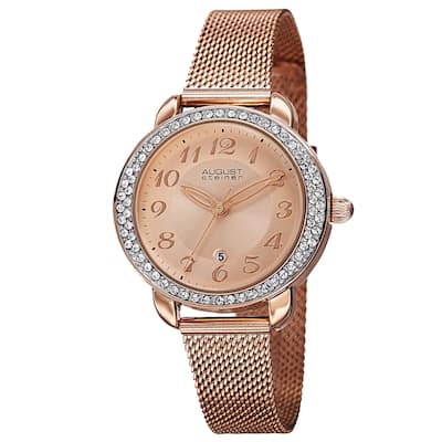 August Steiner Women's Quartz Swarovski Crystals Stainless Steel Rose-Tone Bracelet Watch - Gold
