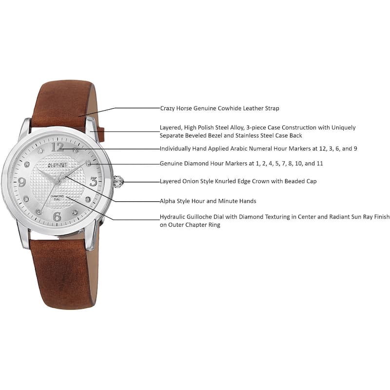August Steiner Women's Quartz Diamond Leather Brown Strap Watch