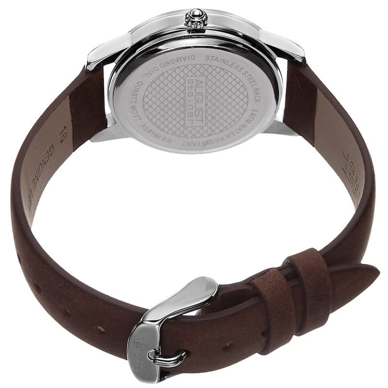 August Steiner Women's Quartz Diamond Leather Brown Strap Watch