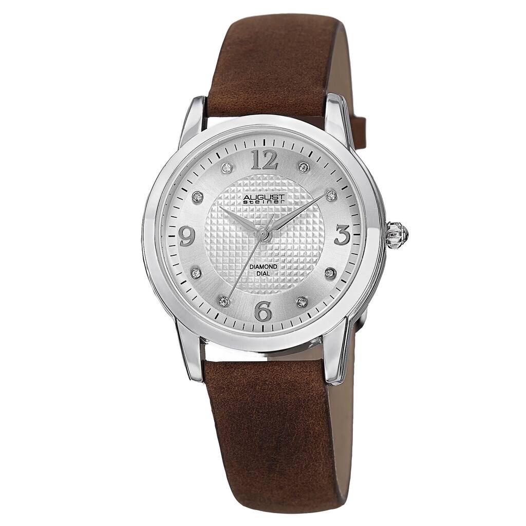 August Steiner Women's Quartz Diamond Leather Brown Strap Watch