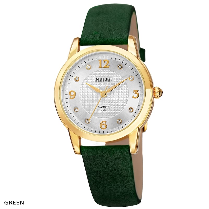 August Steiner Women's Quartz Diamond Leather Strap Watch