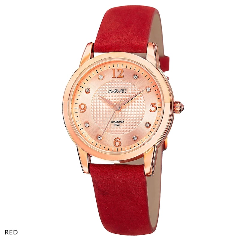 August Steiner Women's Quartz Diamond Leather Strap Watch - Red