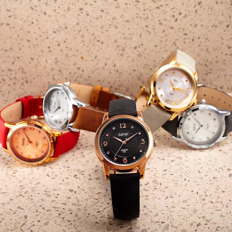 August Steiner Women's Quartz Diamond Leather Strap Watch