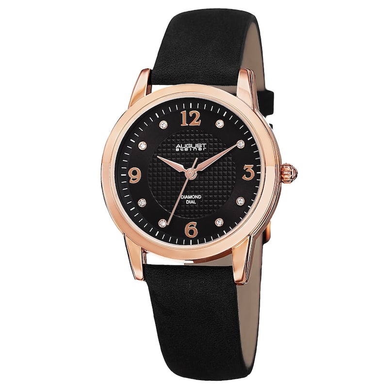 August Steiner Women's Quartz Diamond Leather Strap Watch