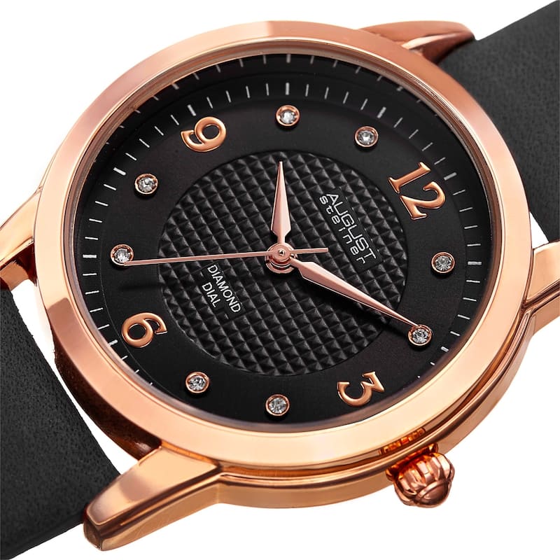 August Steiner Women's Quartz Diamond Leather Strap Watch