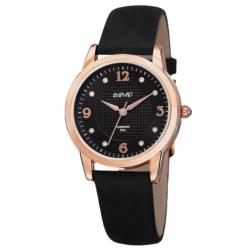 August Steiner Women's Quartz Diamond Leather Strap Watch
