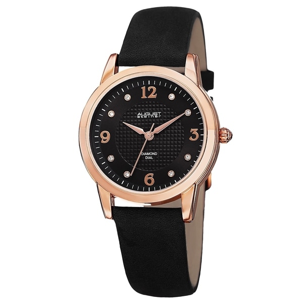 August Steiner Women's Quartz Diamond Leather Strap Watch