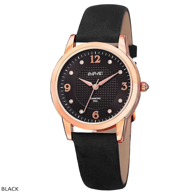 August Steiner Women's Quartz Diamond Leather Strap Watch