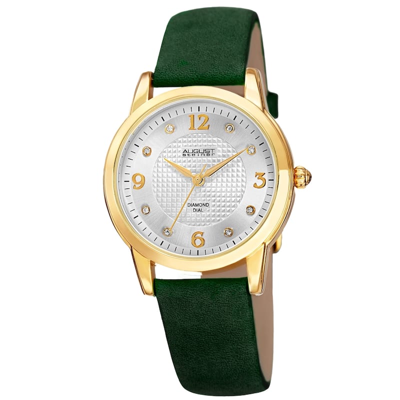 August Steiner Women's Quartz Diamond Leather Strap Watch