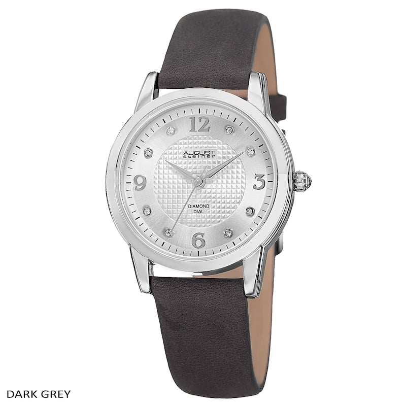 August Steiner Women's Quartz Diamond Leather Strap Watch