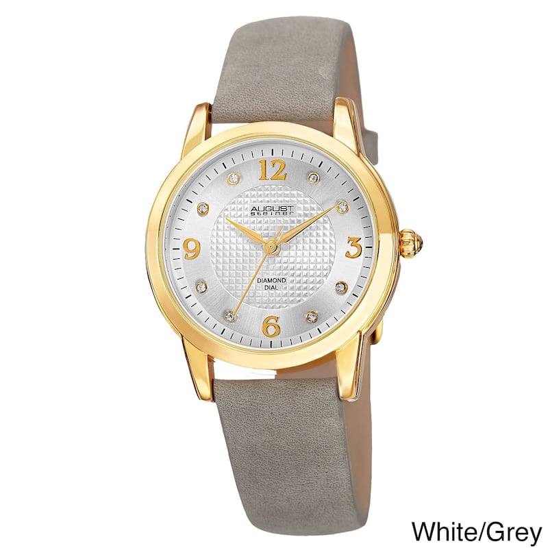 August Steiner Women's Quartz Diamond Leather Strap Watch - Light grey
