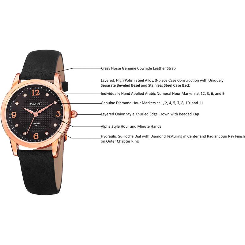August Steiner Women's Quartz Diamond Leather Strap Watch