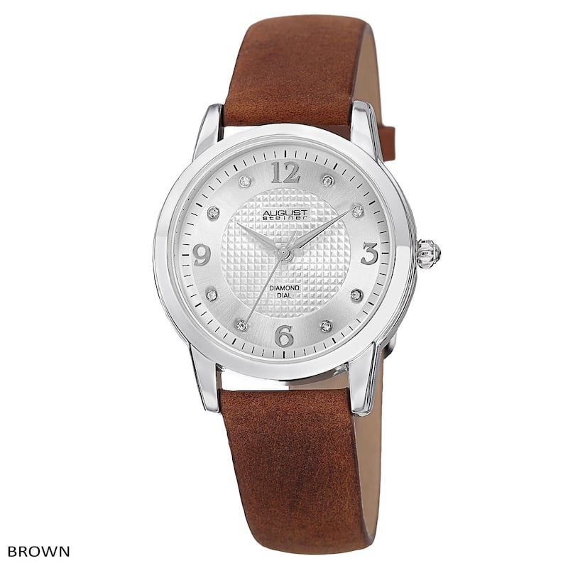 August Steiner Women's Quartz Diamond Leather Strap Watch - brown