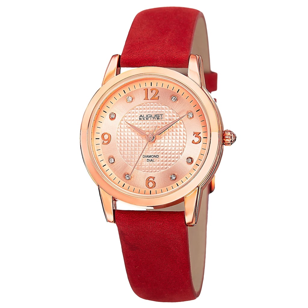 August Steiner Women's Quartz Diamond Leather Strap Watch