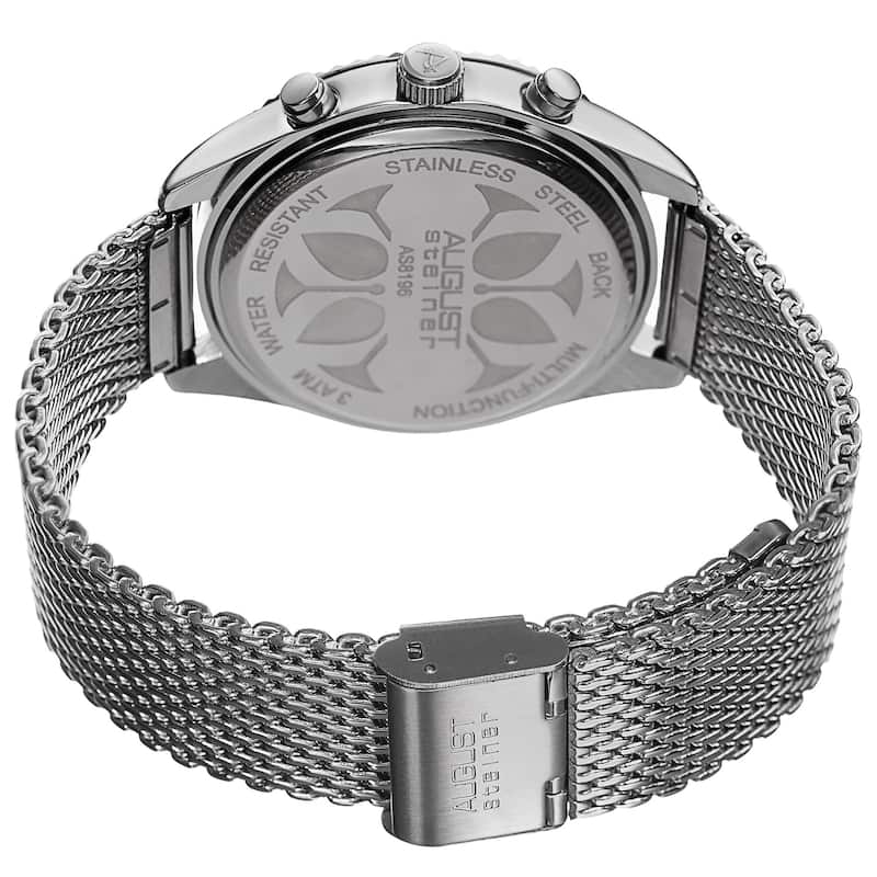 August Steiner Men's Swiss Quartz Multifunction Dual Time Stainless Steel Silver-Tone Bracelet Watch - Blue