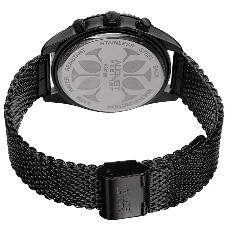 August Steiner Men's Swiss Quartz Multifunction Dual Time Stainless Steel Black Bracelet Watch