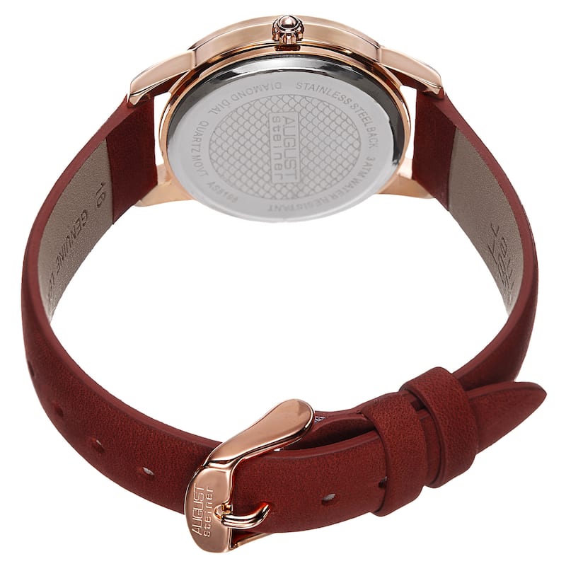 August Steiner Women's Quartz Diamond Leather Red Strap Watch