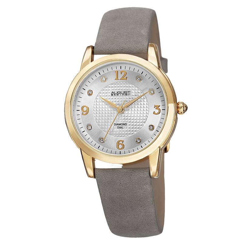 August Steiner Women's Quartz Diamond Leather White Strap Watch - Grey