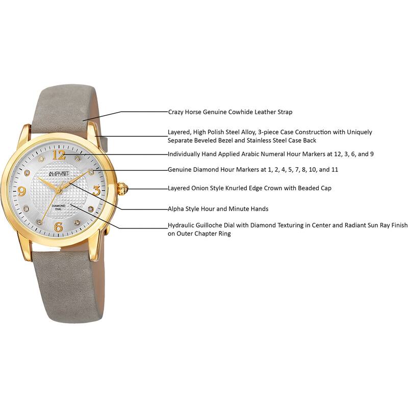 August Steiner Women's Quartz Diamond Leather White Strap Watch - Grey