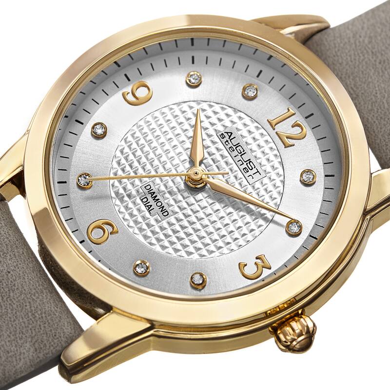August Steiner Women's Quartz Diamond Leather White Strap Watch - Grey
