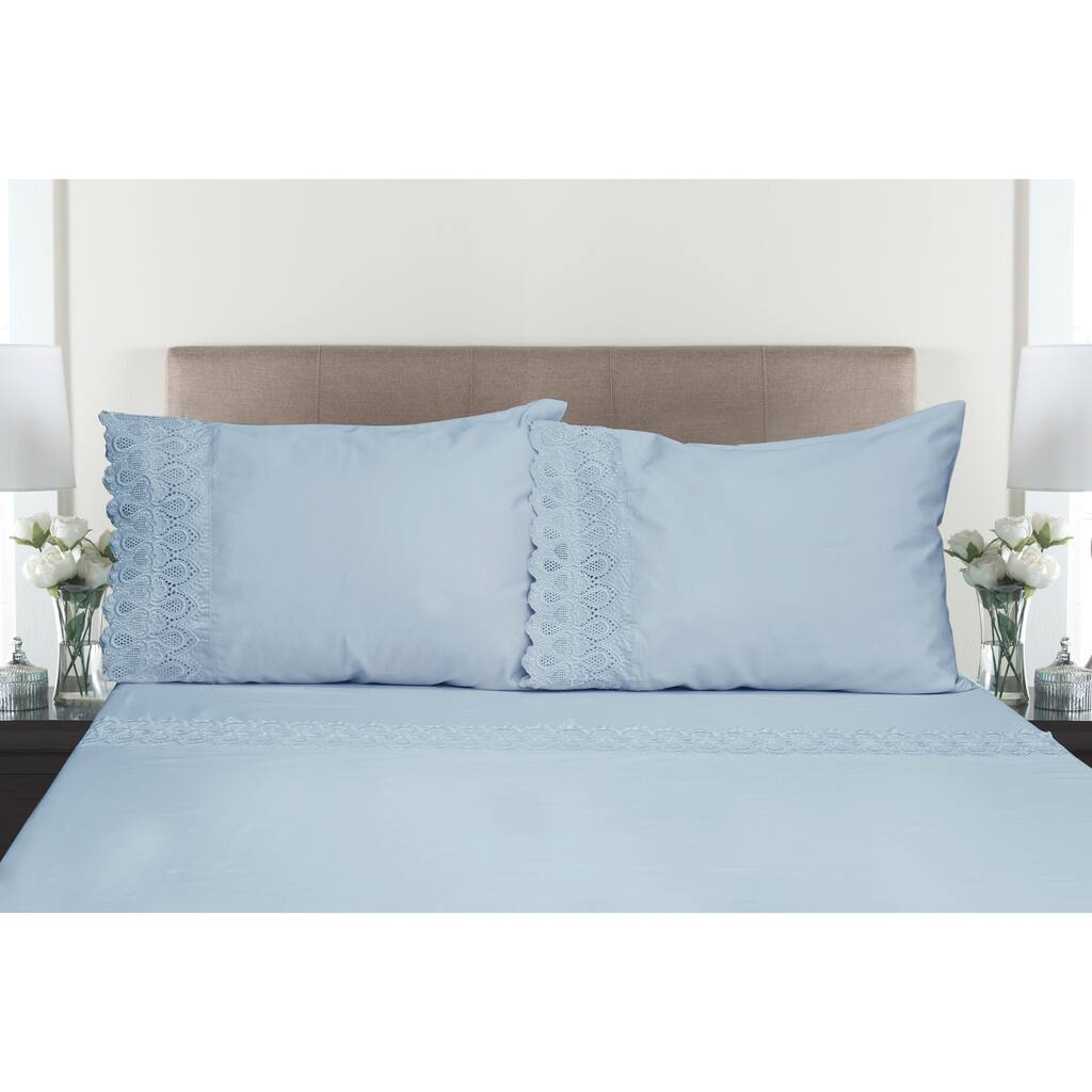 600 Thread Count Easy Care 4-piece Sheet Set with Lace