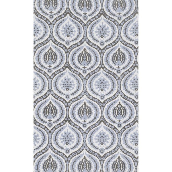 Printed Flatweave Marissa Grey/ Light Blue Laurel Leaf Rug (23 x 39)