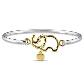 elephant two tone charm bangle