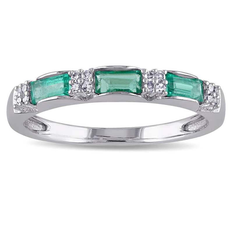 Miadora 10k White Gold Emerald and Diamond Accent Eternity Ring - 4