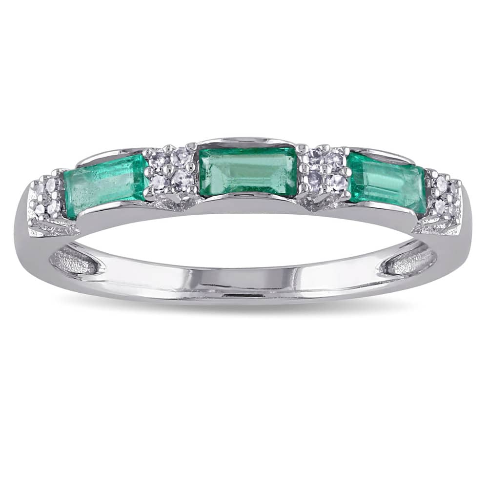 Miadora 10k White Gold Emerald and Diamond Accent Eternity Ring