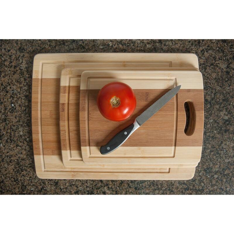 3-piece Cutting Board Set - Organic Bamboo Cutlery Chopping Board Set with Drip Groove