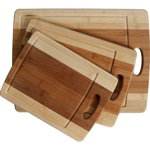 3-piece Cutting Board Set - Organic Bamboo Cutlery Chopping Board Set with Drip Groove