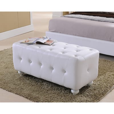 K & B White Faux Leather Upholstered Bench