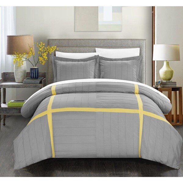 Chic Home 7 Piece Delphia Pleated Patchwork Color Block Duvet Chic Home 7 Piece Delphia Pleated Patchwork Color Block Duvet Cover With Sheet Set