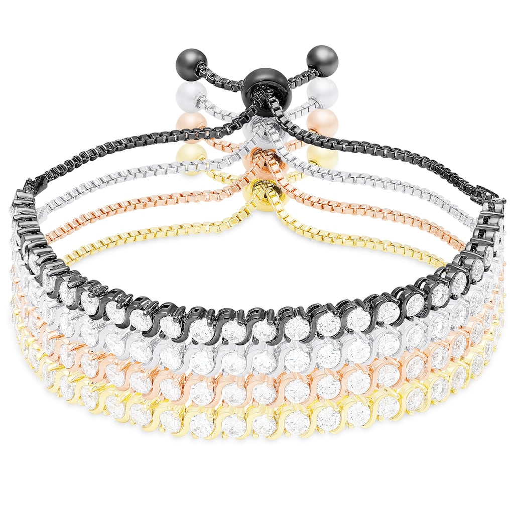 Dolce Giavonna Sterling Silver Cubic Zirconia Adjustable Slider Bracelet