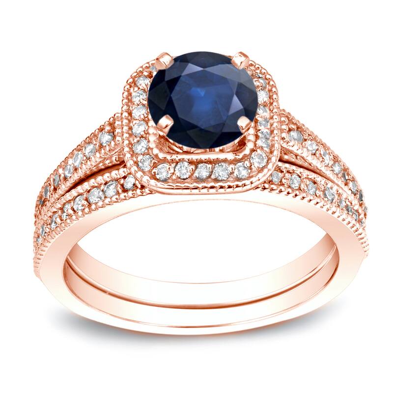 Auriya 14k Gold 2/5ct Blue Sapphire and 3/5ctw Diamond Engagement Ring Set