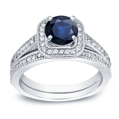 Auriya 14k Gold 2/5ct Blue Sapphire and 3/5ctw Diamond Engagement Ring Set