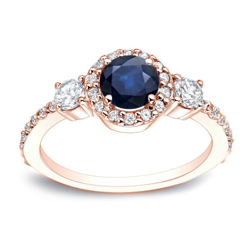 Auriya 3-Stone 1/4ct Sapphire and 1/2ctw Diamond Engagement Ring 14K Gold