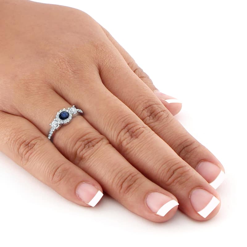 Auriya 3-Stone 1/4ct Sapphire and 1/2ctw Diamond Engagement Ring 14K Gold