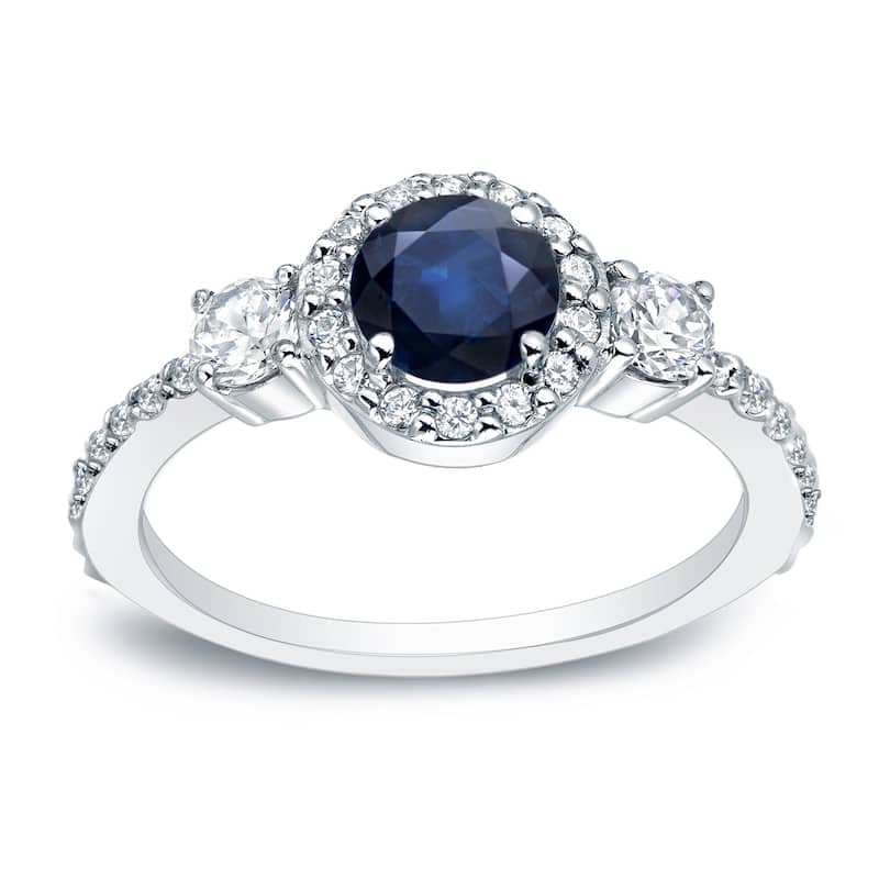Auriya 3-Stone 1/4ct Sapphire and 1/2ctw Diamond Engagement Ring 14K Gold - 4 - White