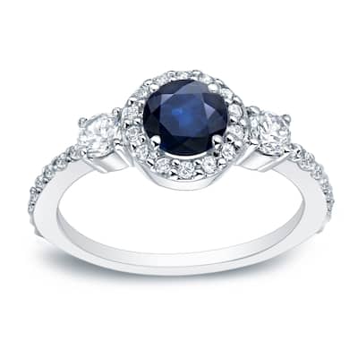 Auriya 3-Stone 1/4ct Sapphire and 1/2ctw Diamond Engagement Ring 14K Gold