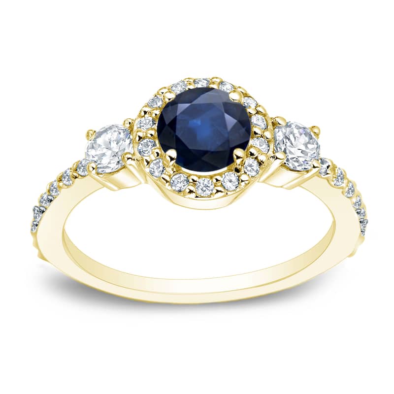 Auriya 3-Stone 1/4ct Sapphire and 1/2ctw Diamond Engagement Ring 14K Gold - 4 - Yellow
