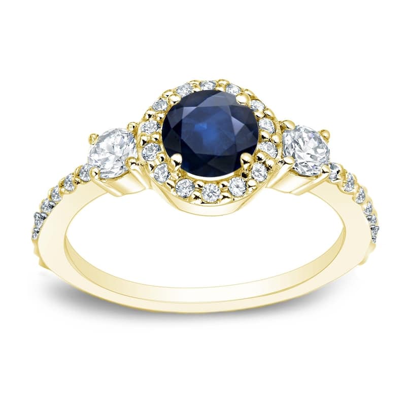 Auriya 3-Stone 1/4ct Sapphire and 1/2ctw Diamond Engagement Ring 14K Gold