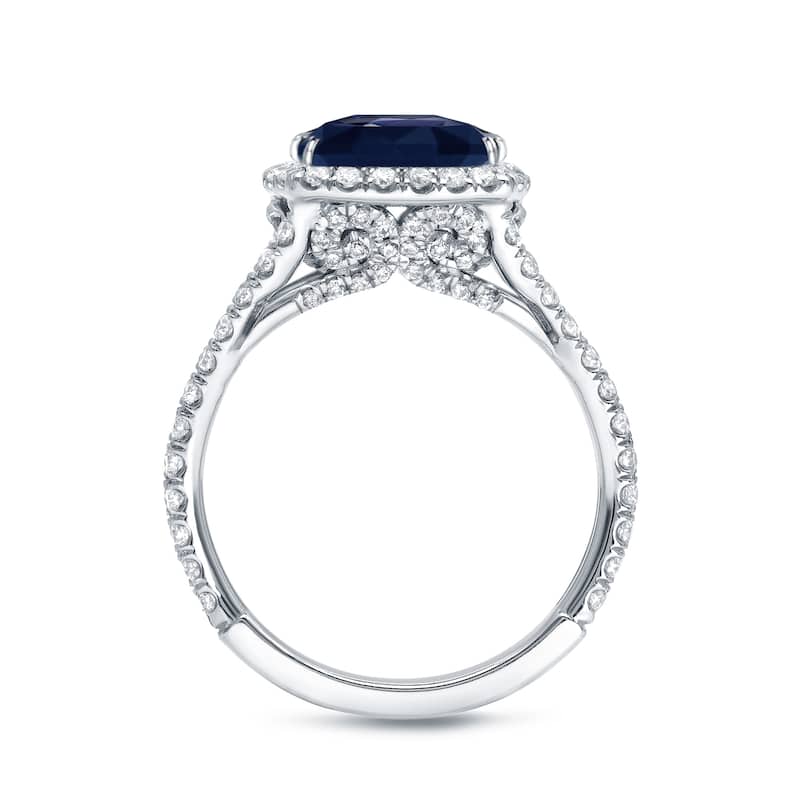 Auriya 18k White Gold 3ct Cushion-Cut Blue Sapphire and 1/3ct TDW Diamond Halo Engagement Ring