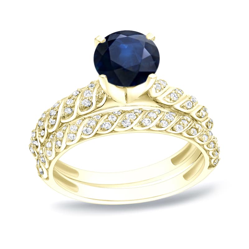 Auriya Twisted Rope Style 3/4ct Blue Sapphire and 1/2ct TDW Diamond Engagement Ring 14k Gold