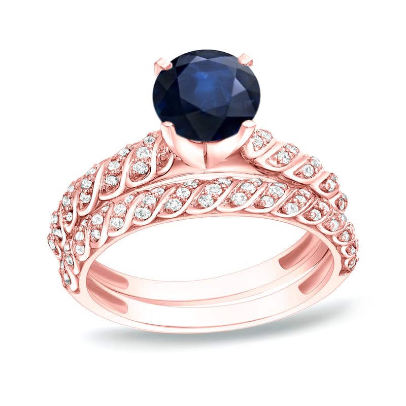 Auriya Twisted Rope Style 3/4ct Blue Sapphire and 1/2ct TDW Diamond Engagement Ring 14k Gold