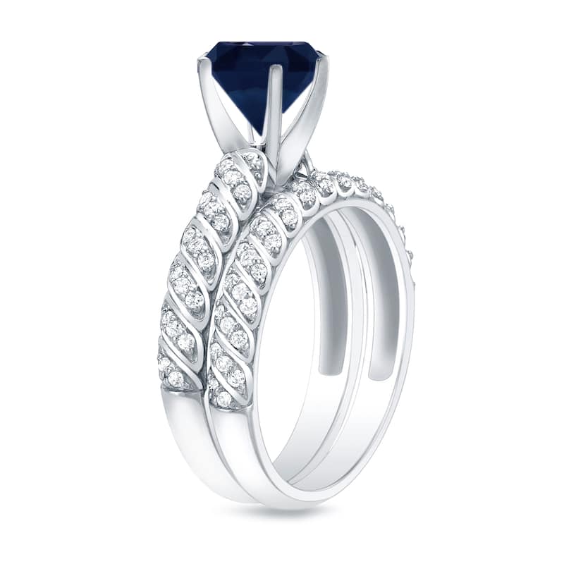 Auriya Twisted Rope Style 3/4ct Blue Sapphire and 1/2ct TDW Diamond Engagement Ring 14k Gold