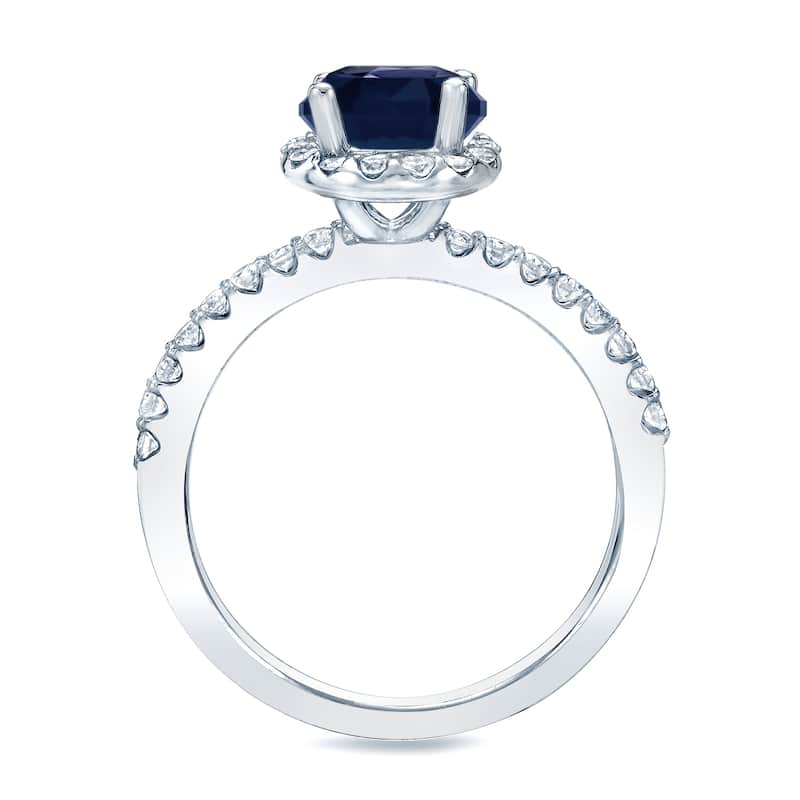 Auriya 14k Gold 1/2ct Blue Sapphire and 3/4ctw Halo Diamond Engagement Ring Set
