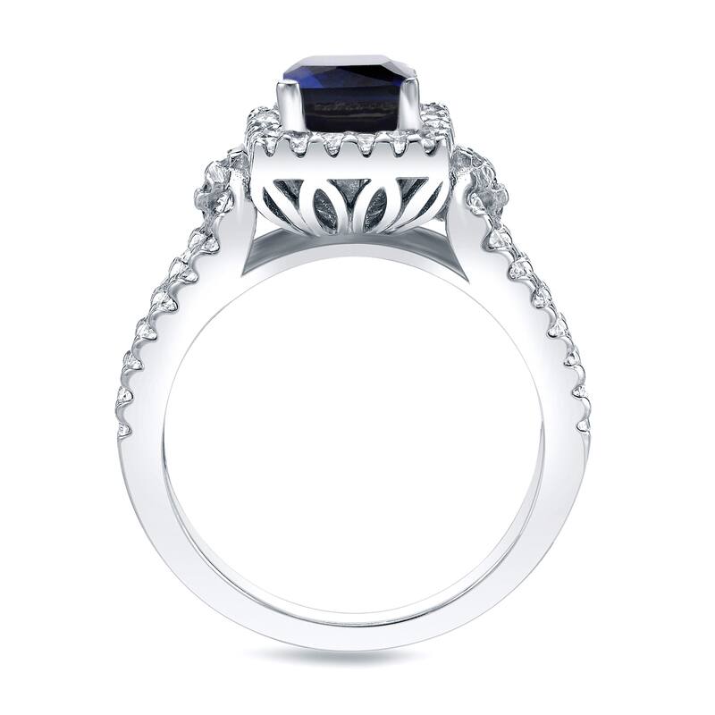 Auriya 14k Gold 1ct Modern Princess-cut Sapphire and Diamond Halo Engagement Ring 3/4ctw
