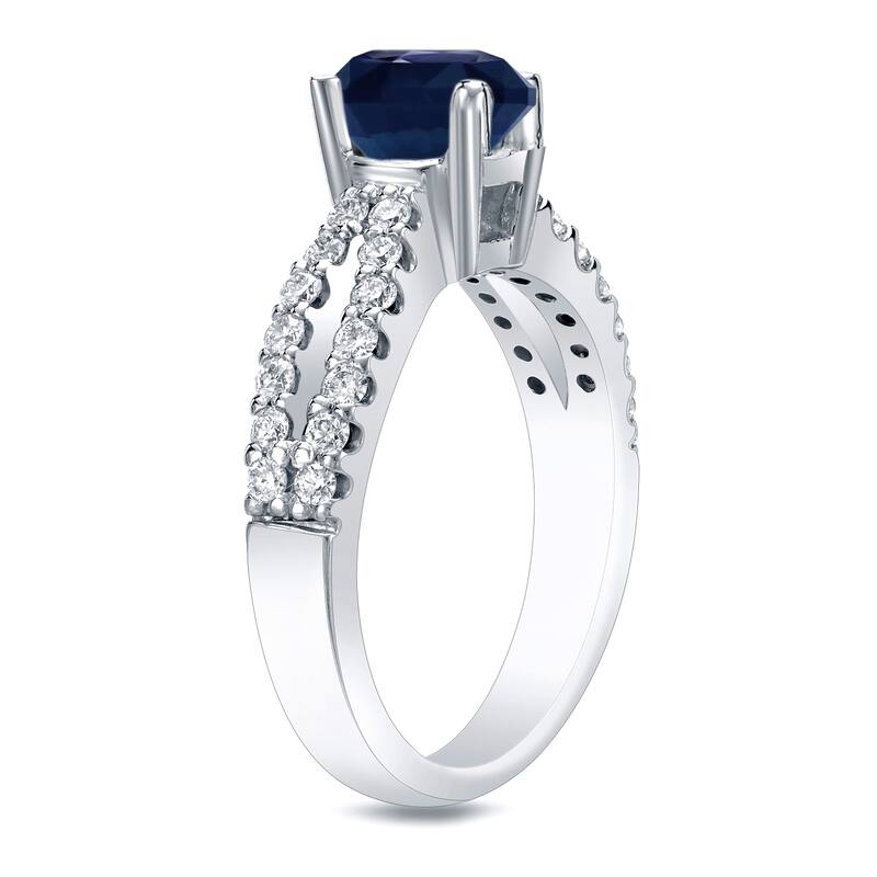 Auriya Modern Round 3/5ct Blue Sapphire and 2/5ct TDW Diamond Engagement Ring 14K Gold
